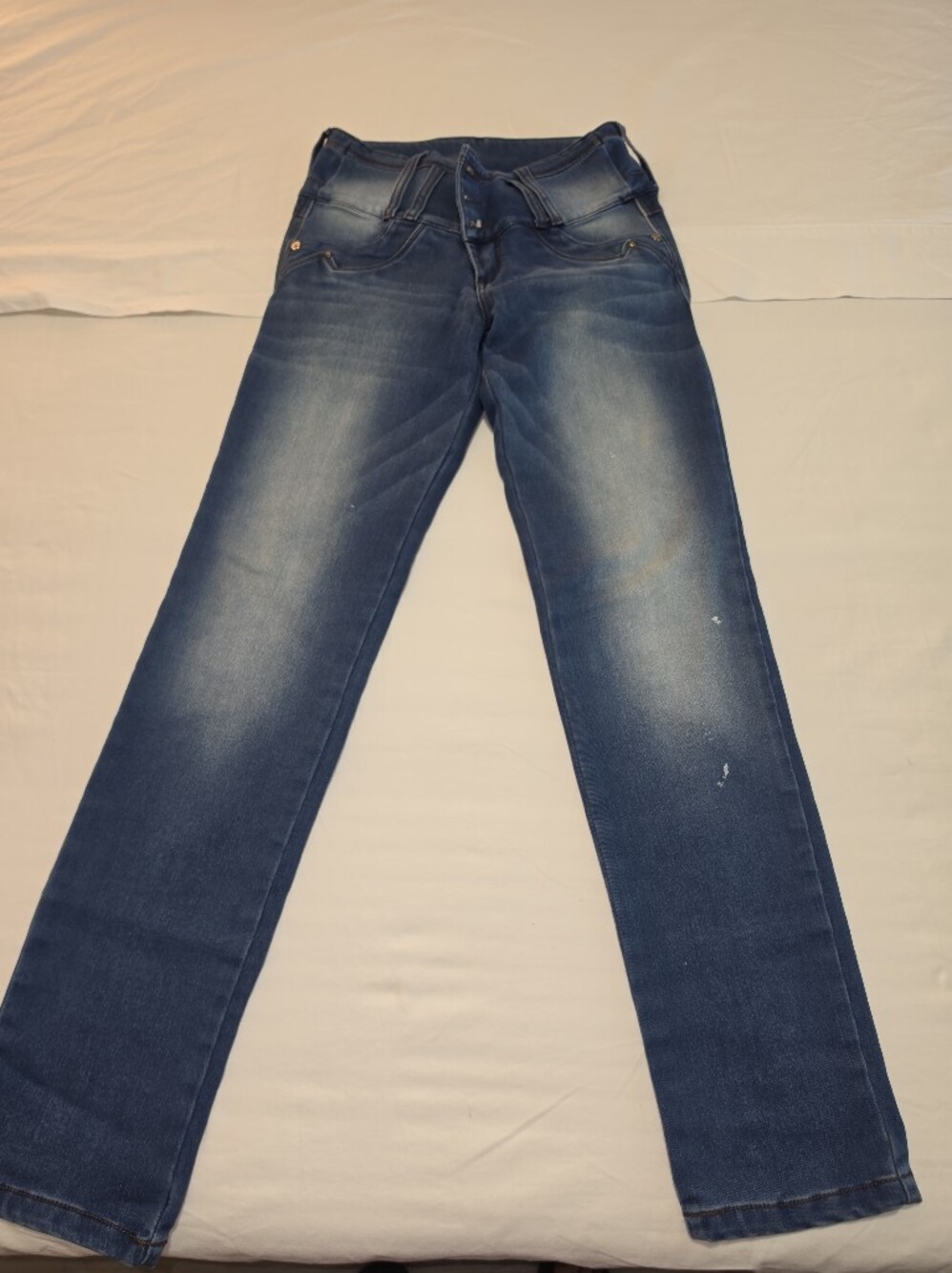 Butt Lifting Colombian Jeans Blue Faded Straight-Leg Jeans